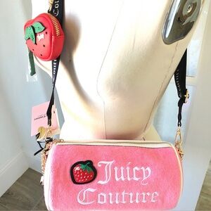 Juicy Couture Pink Strawberry Crossbody Purse with Strawberry Coin Pouch